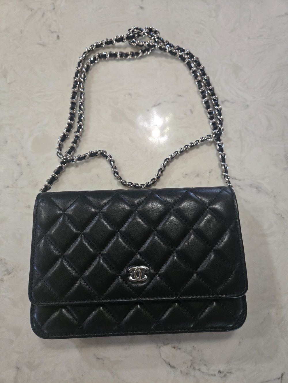 CC Quilted Leather Shoulder Bag in Black WOC Gorgeous